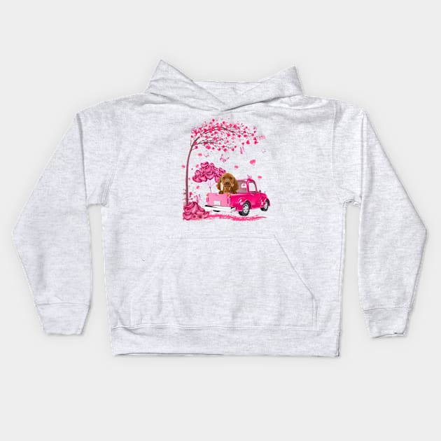 Valentine's Day Love Pickup Truck Vizsla Kids Hoodie by Vintage White Rose Bouquets